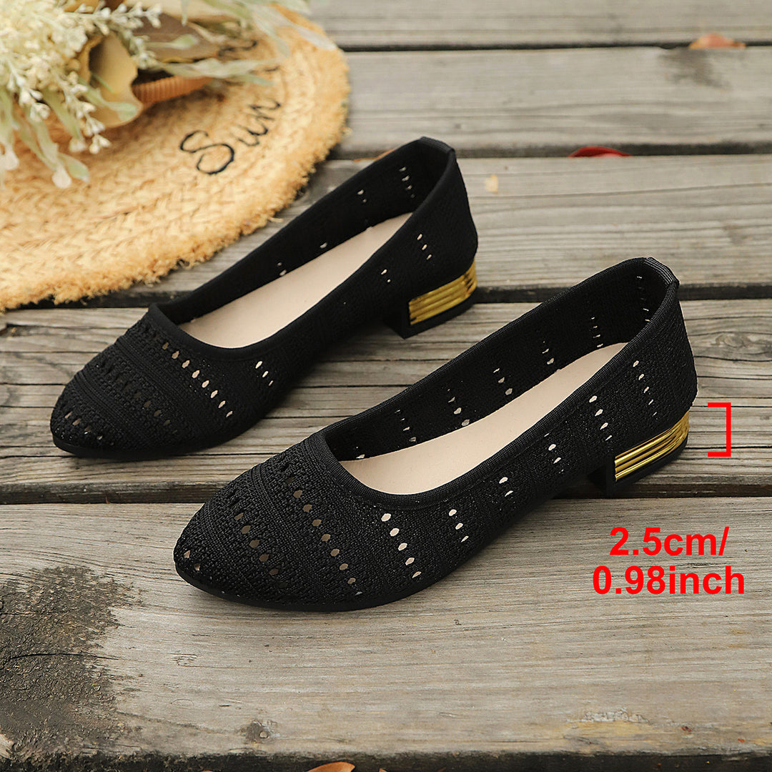 Damen Ballerinas mit modischem Lochmuster und elegantem Absatz EB