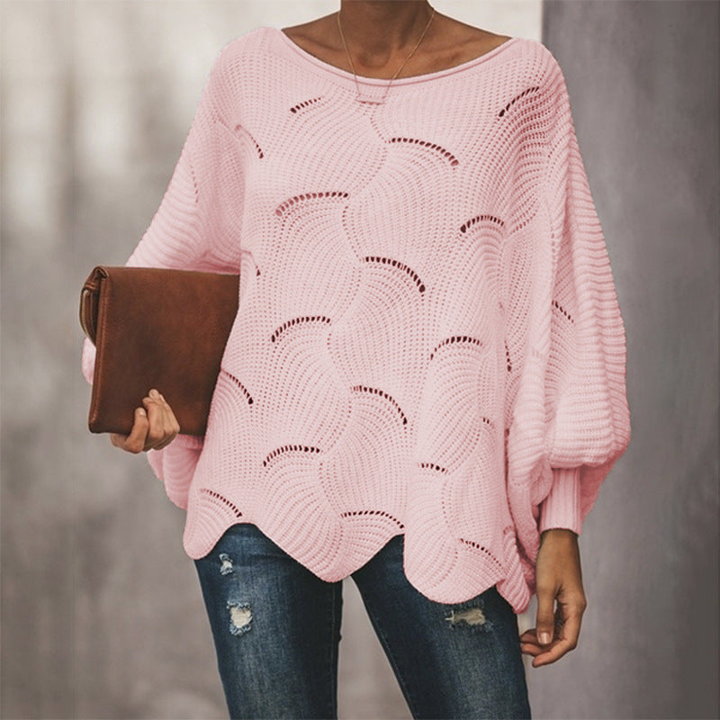 Damen Luftiger Strickpullover mit stilvollem Wellenmuster EB