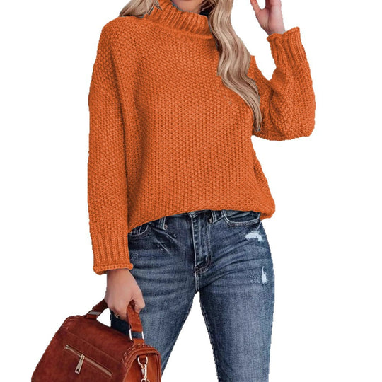 Damen kuscheliger Strickpullover mit hohem Kragen und luftiger Struktur EB