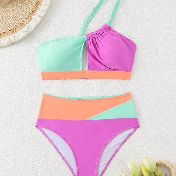 Damen Bikiniset mit asymmetrischem Schnitt und hohem Bund EB