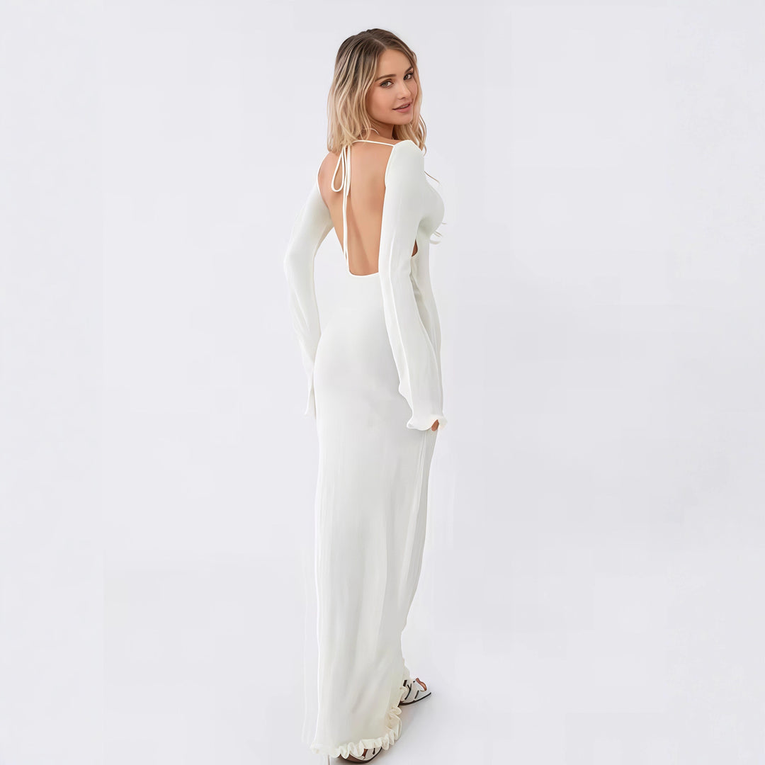 Damen Langarm-Midikleid mit raffinierten Rüschen-Details EB