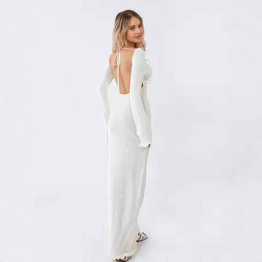 Damen Langarm-Midikleid mit raffinierten Rüschen-Details EB