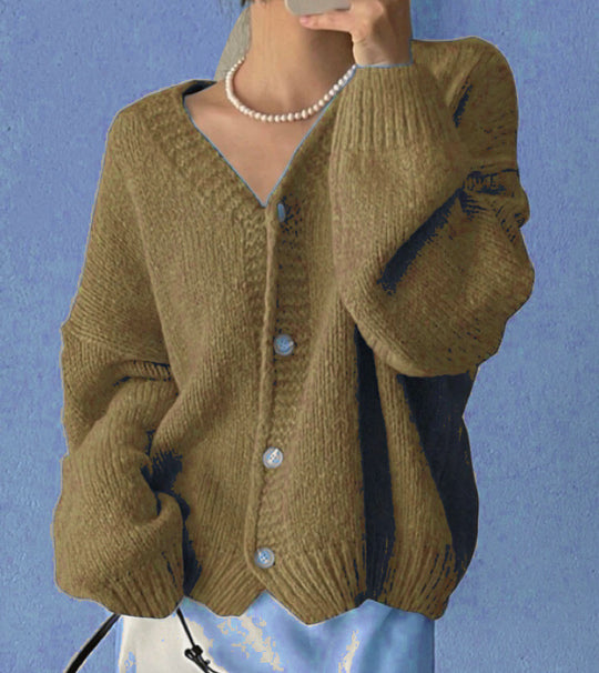 Damen Strickjacke mit tiefem V-Ausschnitt und sanfter Struktur EB