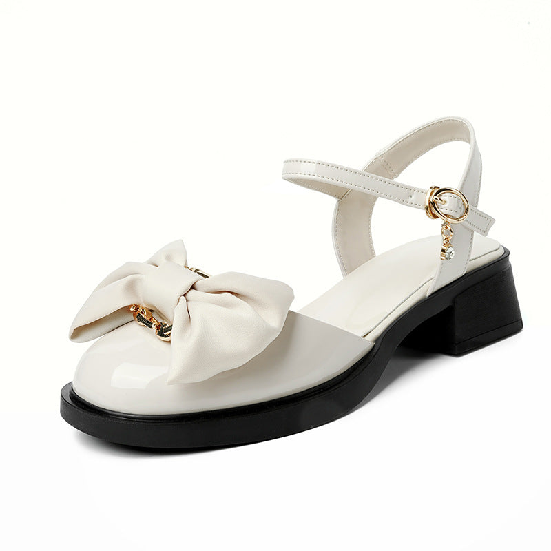 Damen elegante Lackschuhe mit bequemem Absatz und Schleife EB