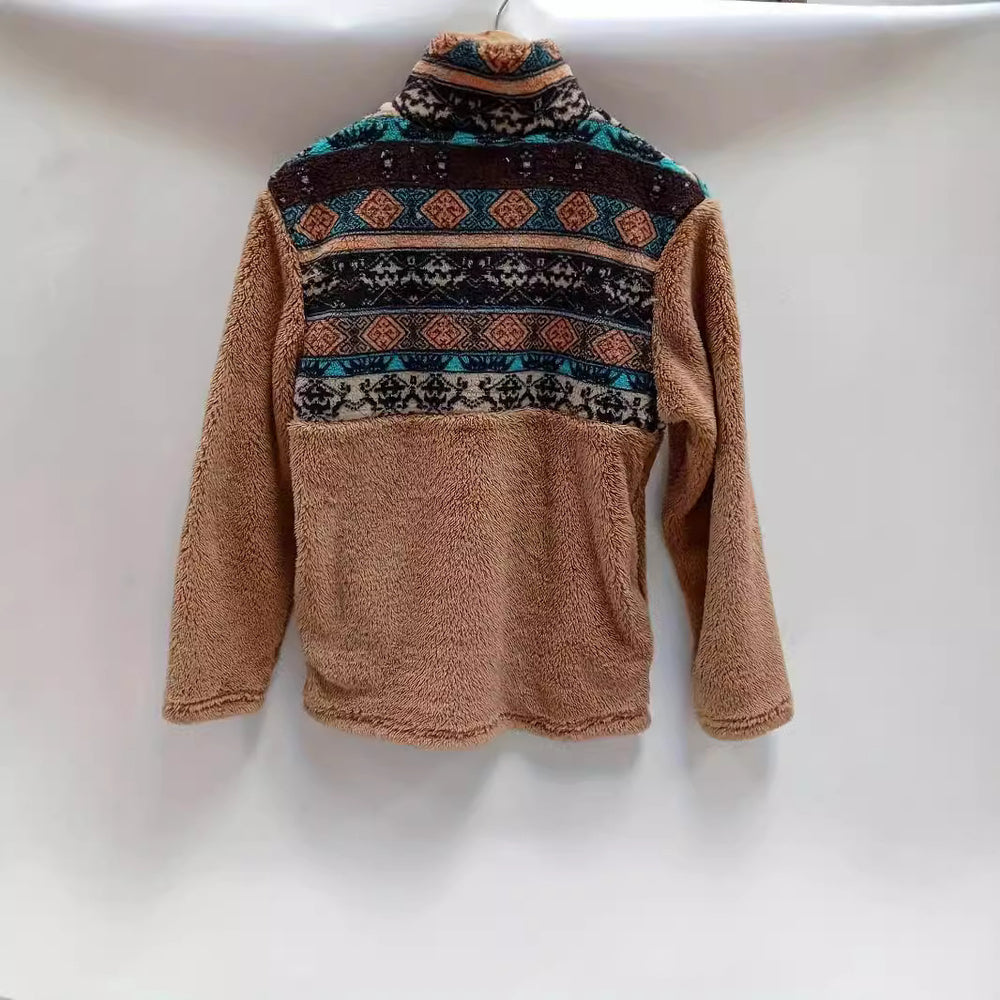 Damen Fleece-Pullover mit floralem Muster und praktischem halbhohem Reißverschluss EB
