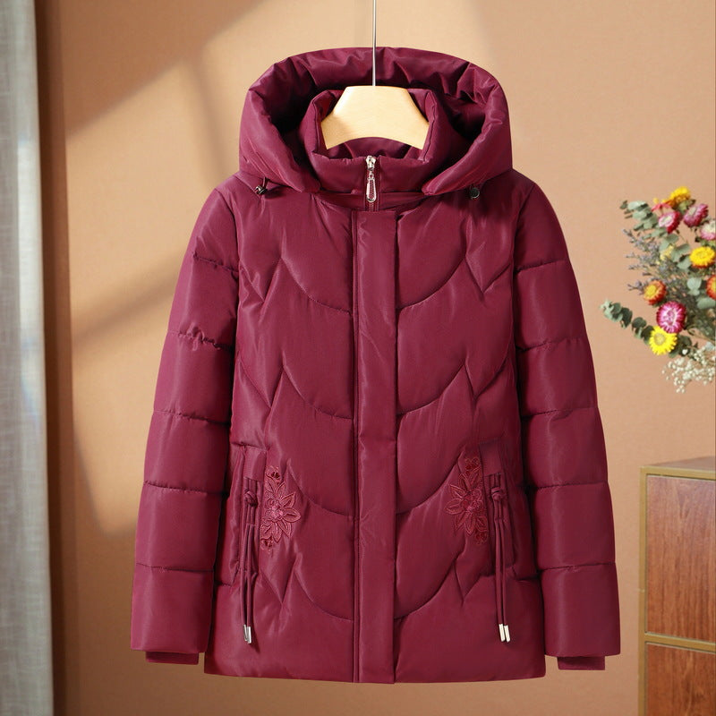 Damen nan gesteppte Thermo-Outdoorjacke mit ergonomischer Kapuze und floraler Taschenstickerei EB