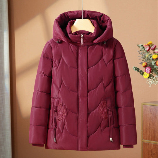 Damen nan gesteppte Thermo-Outdoorjacke mit ergonomischer Kapuze und floraler Taschenstickerei EB