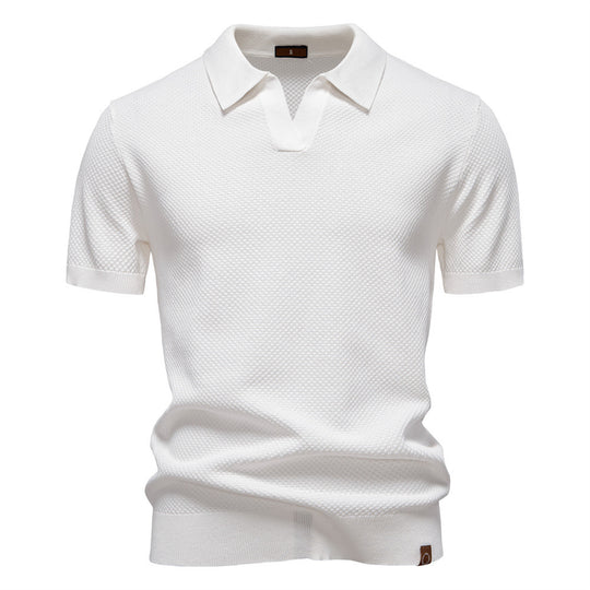 Herren nan strukturiertes Feinstrickpoloshirt mit offenem Reverskragen EB