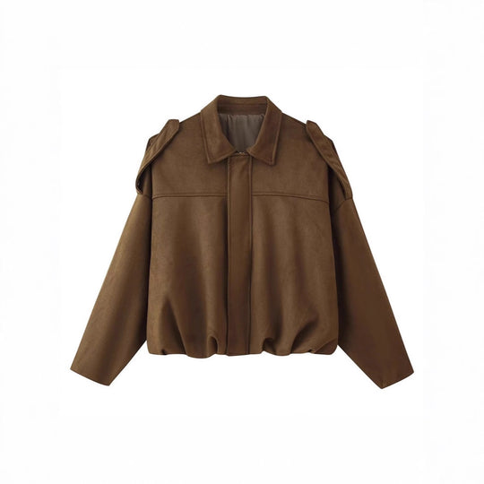 Damen Kurzgeschnittene Oversize Blousonjacke mit Schulterklappen EB