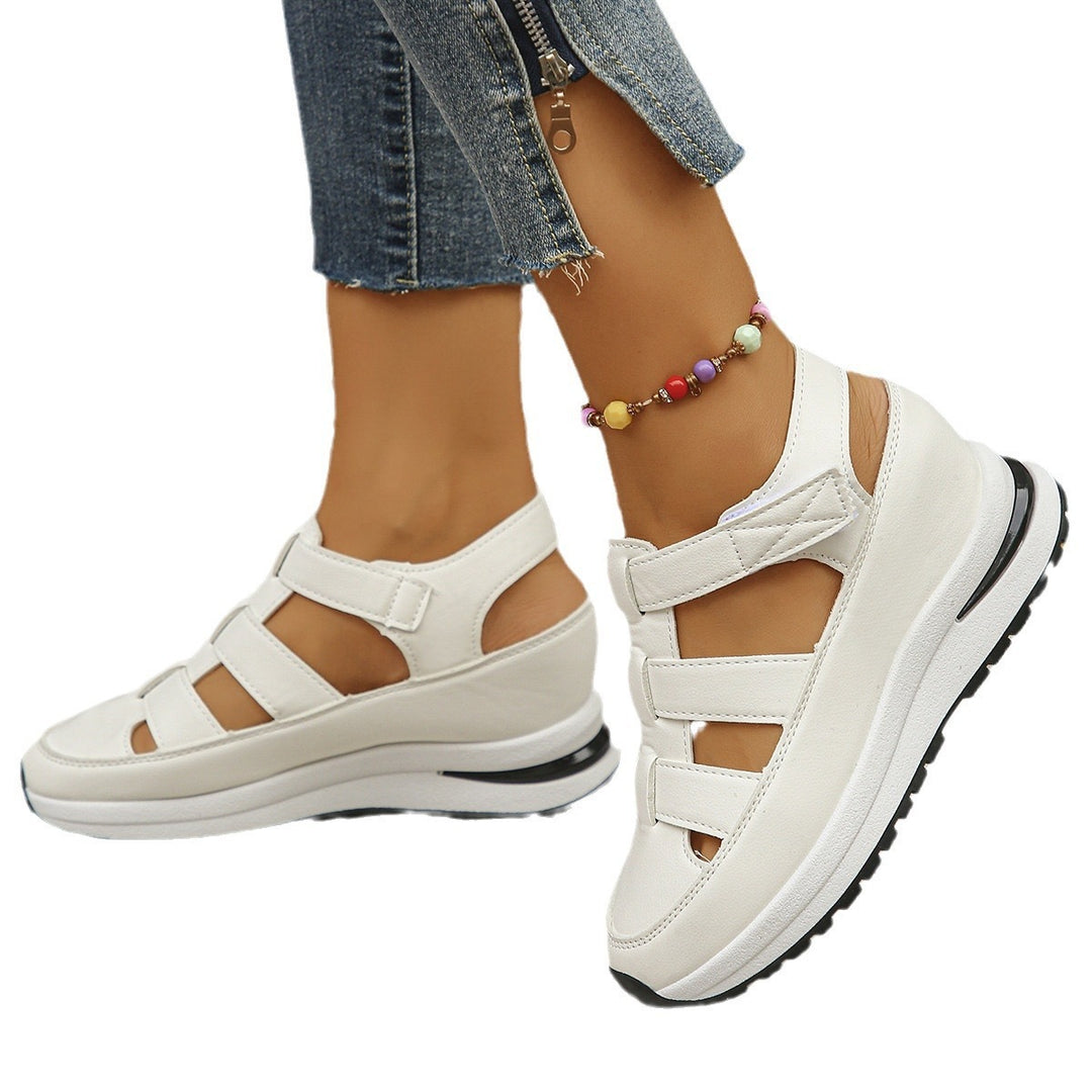 Damen Plateau-Slipper mit Klettverschluss und Cut-Out-Design EB