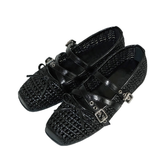 Damen Ballerina-Schuhe mit dekorativem Netzdesign und komfortablem Riemen EB