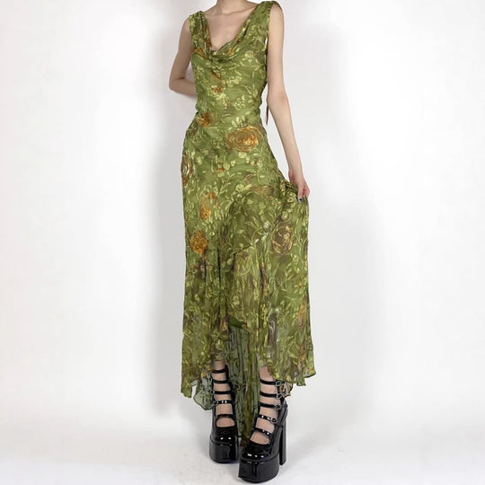 Damen Maxikleid mit asymmetrischem Saum und floralem Design EB