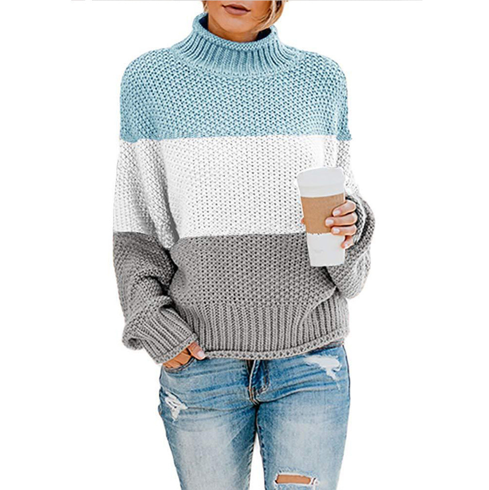 Damen nan grobstrick Rollkragenpullover mit Oversize-Schnitt und Blockstreifen-Optik EB