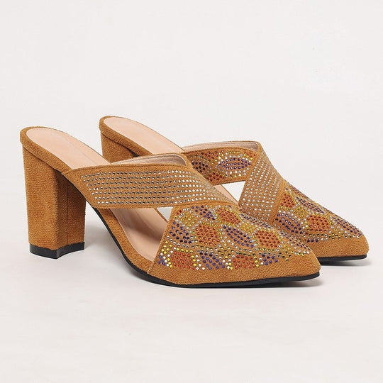 Damen Mules mit funkelnder Dekoration EB