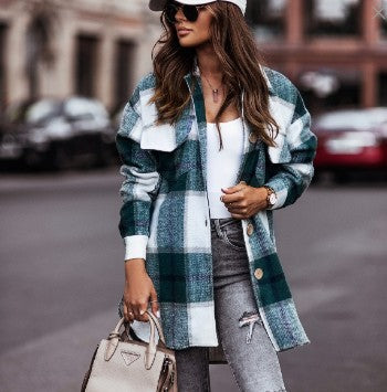 Damen Karierte Overshirt-Jacke mit praktischen Brusttaschen EB