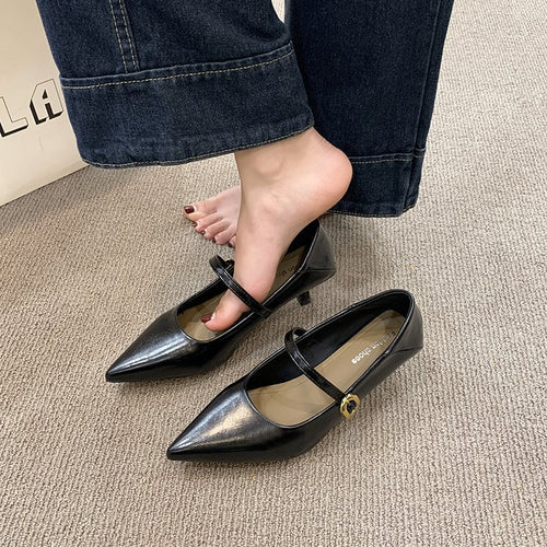 Damen elegante Pumps mit schmaler Schnalle EB