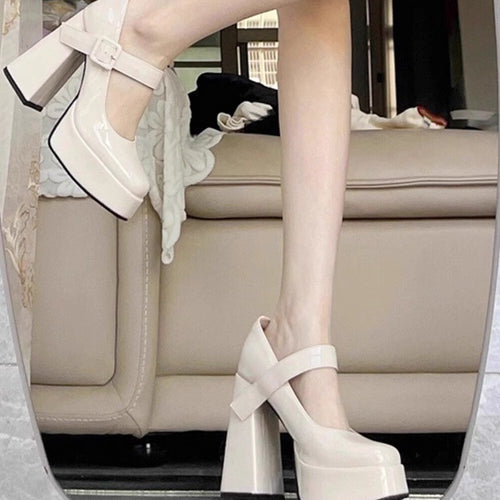 Damen Plateau High Heel Pumps mit breitem Blockabsatz EB