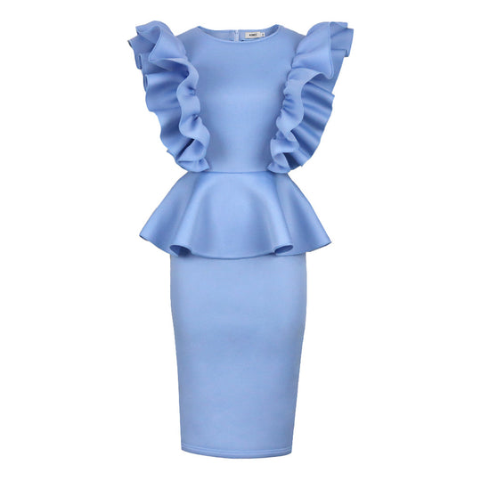 Damen Schickes Midi-Kleid mit voluminösen Rüschen EB