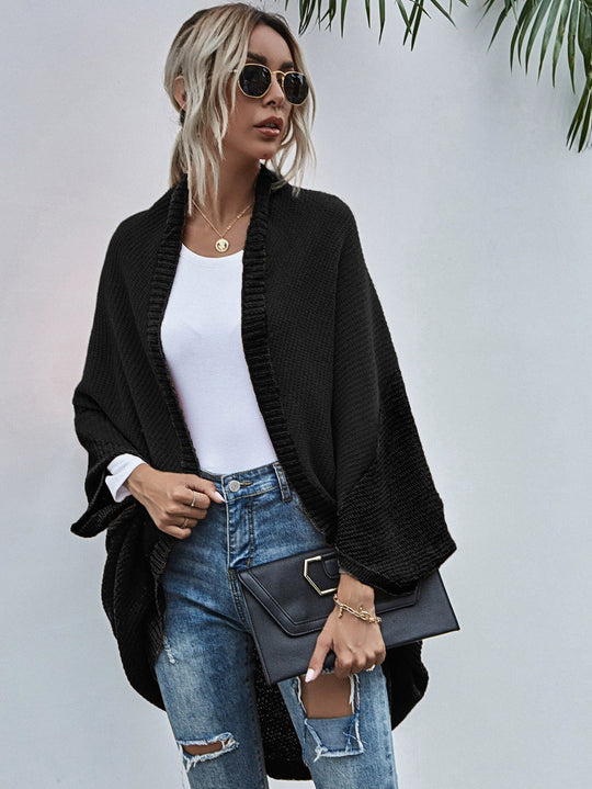 EB | Strickjacke Oversized Passform Wolle Strick Offen Front Fledermausärmel