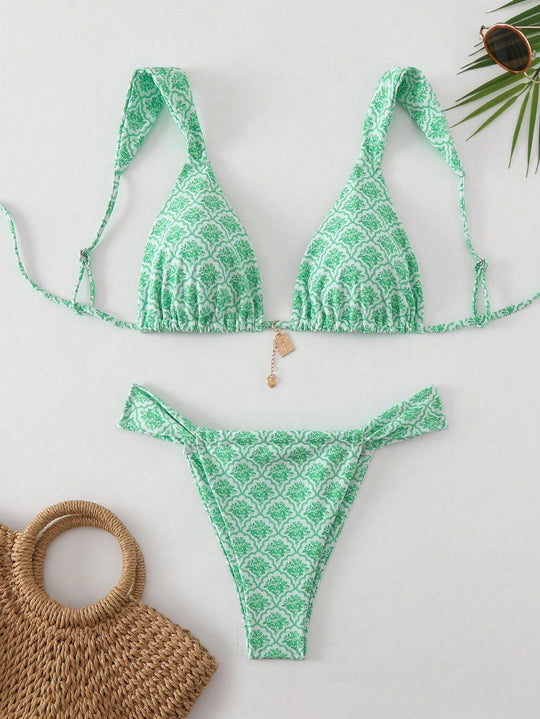 Damen Triangel-Bikini mit verspieltem Mustermix EB