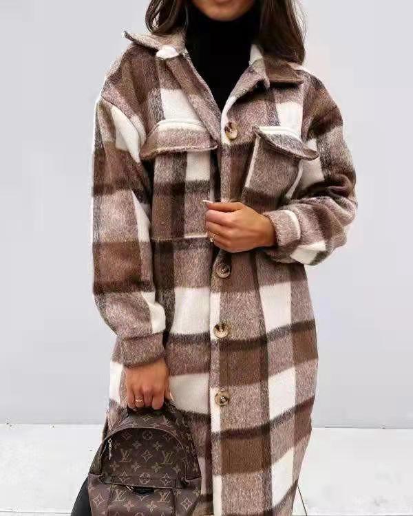 Damen Karierter Oversized-Hemd-Mantel mit praktischen Taschen EB