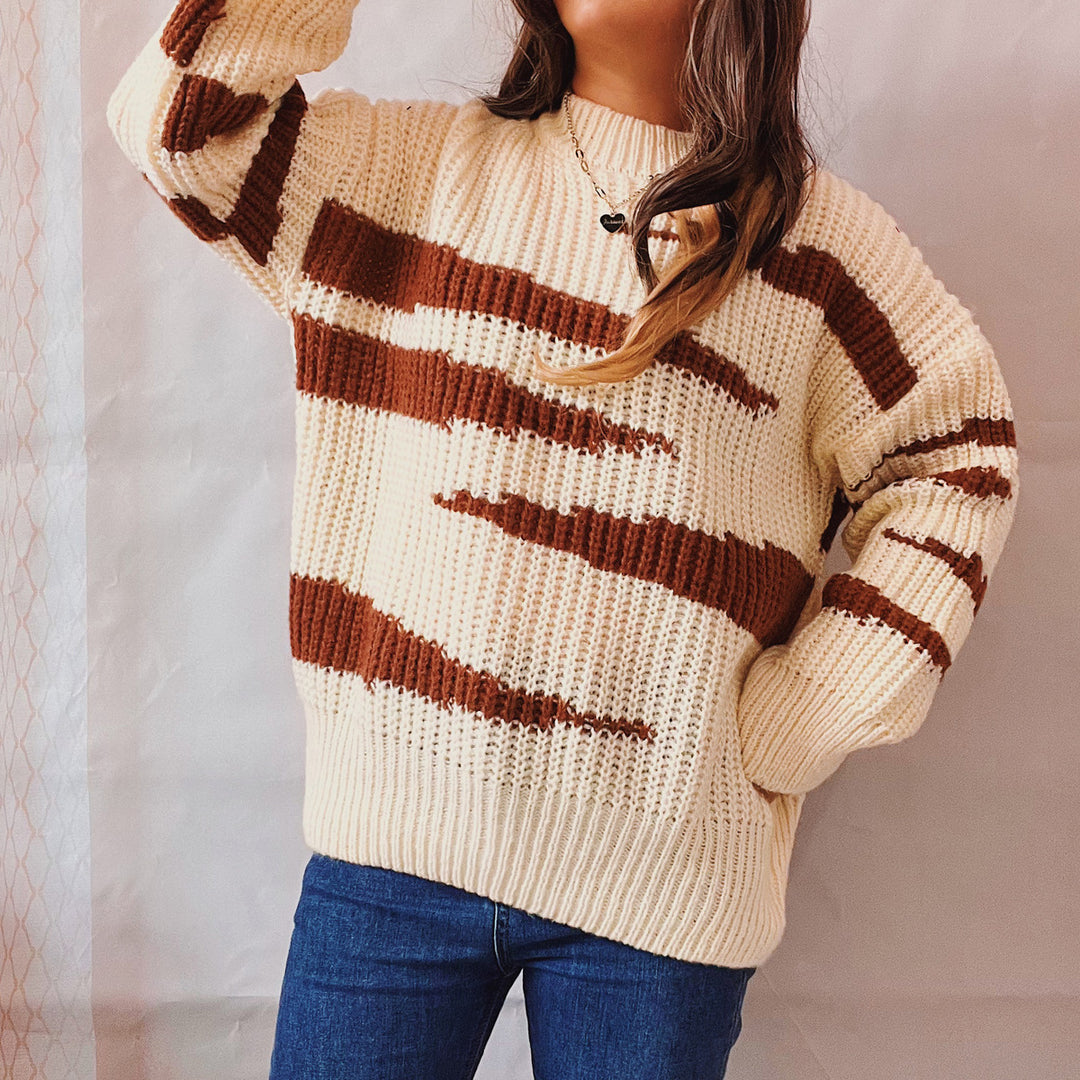 Damen Grobstrickpullover mit luxuriösem Muster und körperbetontem Schnitt EB