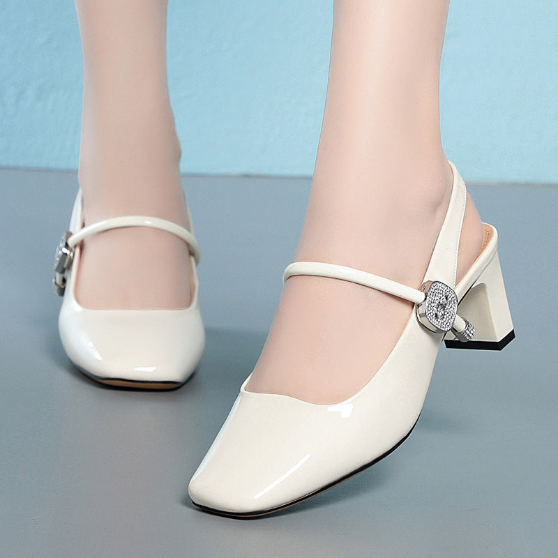 Damen Slingpumps mit modischem Strassakzent und bequemem Blockabsatz EB