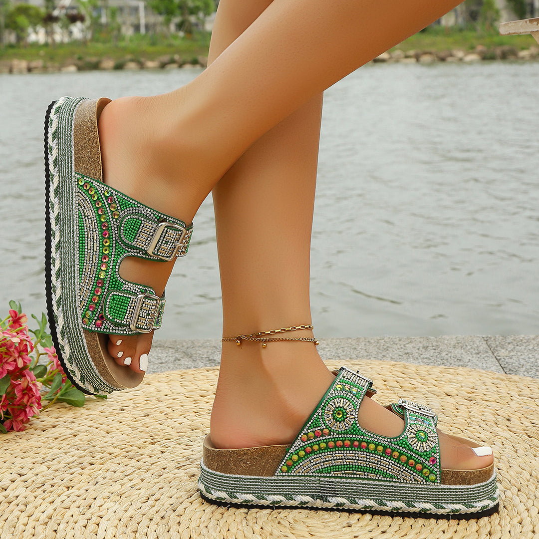 Damen Badesandalen mit elegantem Schmuck-Design und komfortablem Fußbett EB
