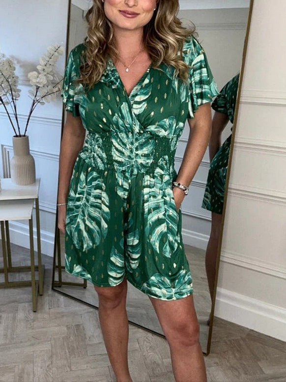 Damen Wickel-Jumpsuit mit floralem Muster und elastischem Bund EB