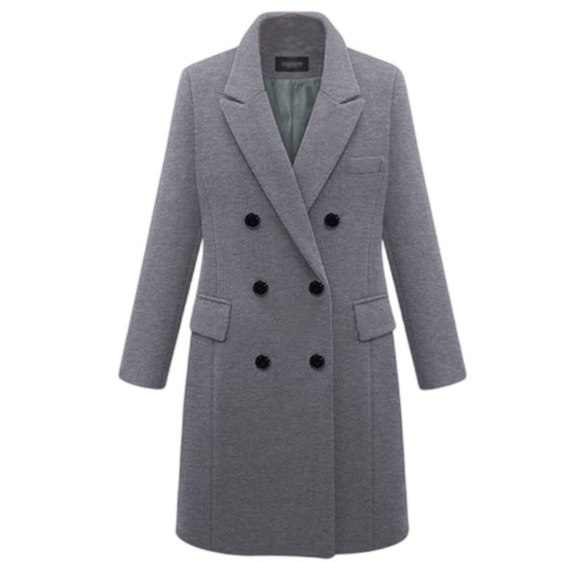 Damen eleganter doppelt-geknöpfter Wollmantel mit Taschen EB