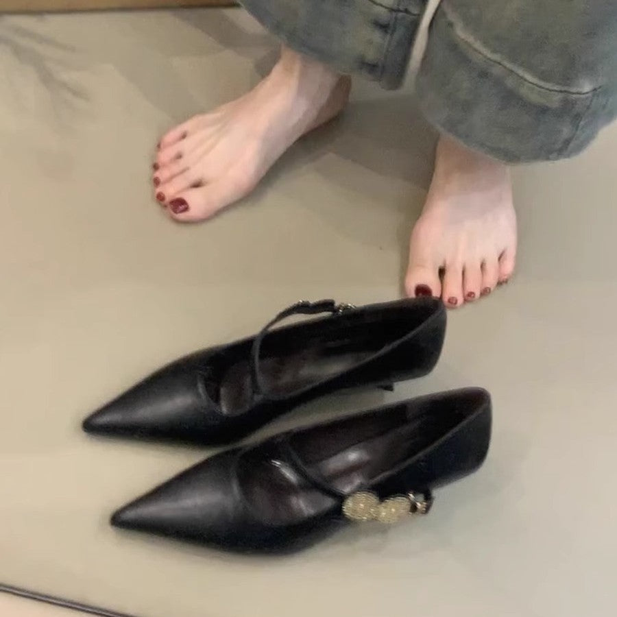 Damen elegante Mary Jane Pumps mit modischen Strassakzenten EB