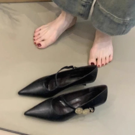 Damen elegante Mary Jane Pumps mit modischen Strassakzenten EB