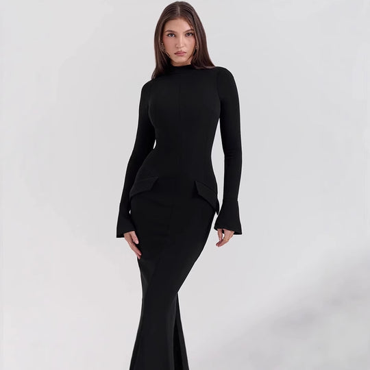 Damen Elegantes und figurbetontes Langarmkleid mit modernem Design EB