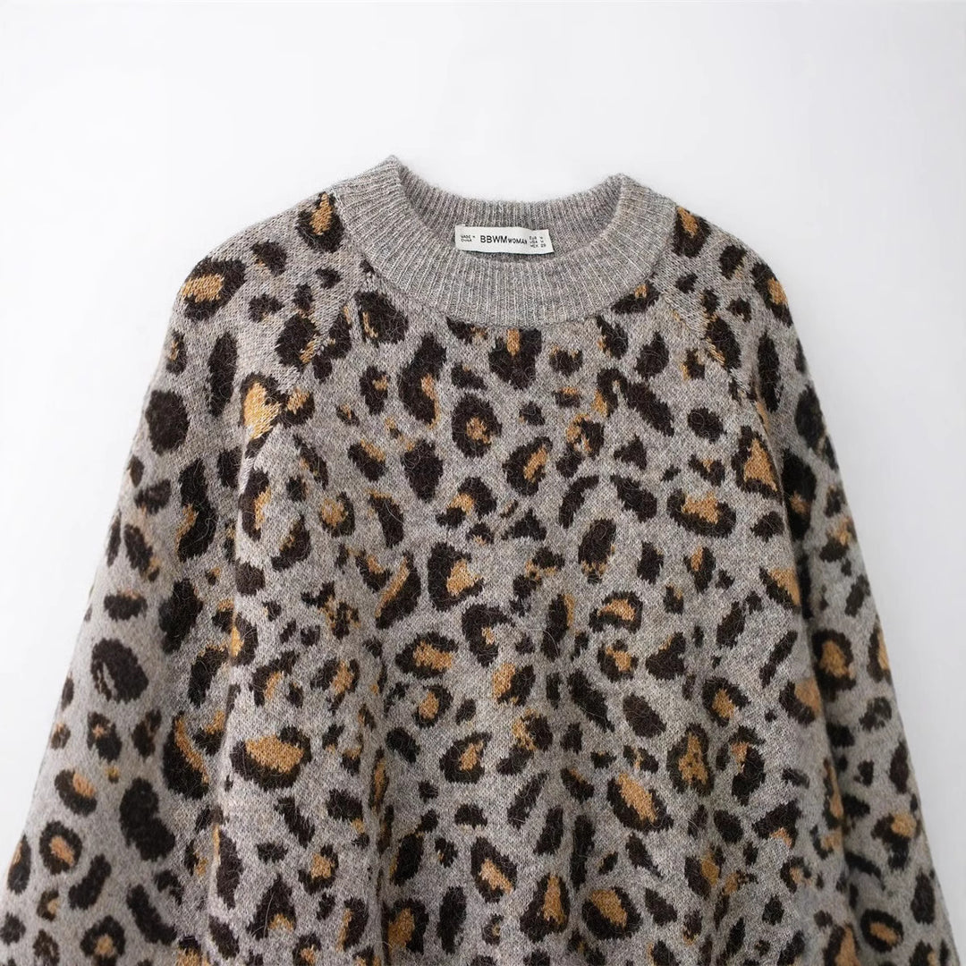 Damen Kuscheliger Strickpullover mit modernem Leopardenmuster EB