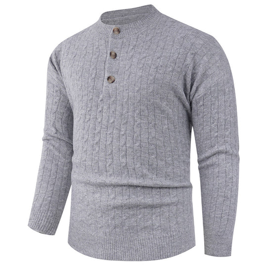 Herren Grobstrickpullover mit modernem Schalkragen und Knopfdetails EB