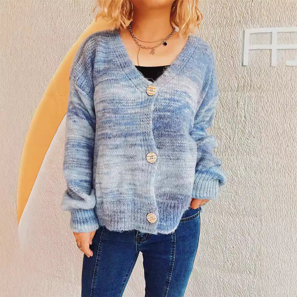 Damen grob gestrickter Cardigan mit modischem Knopfdesign und weichem Material EB