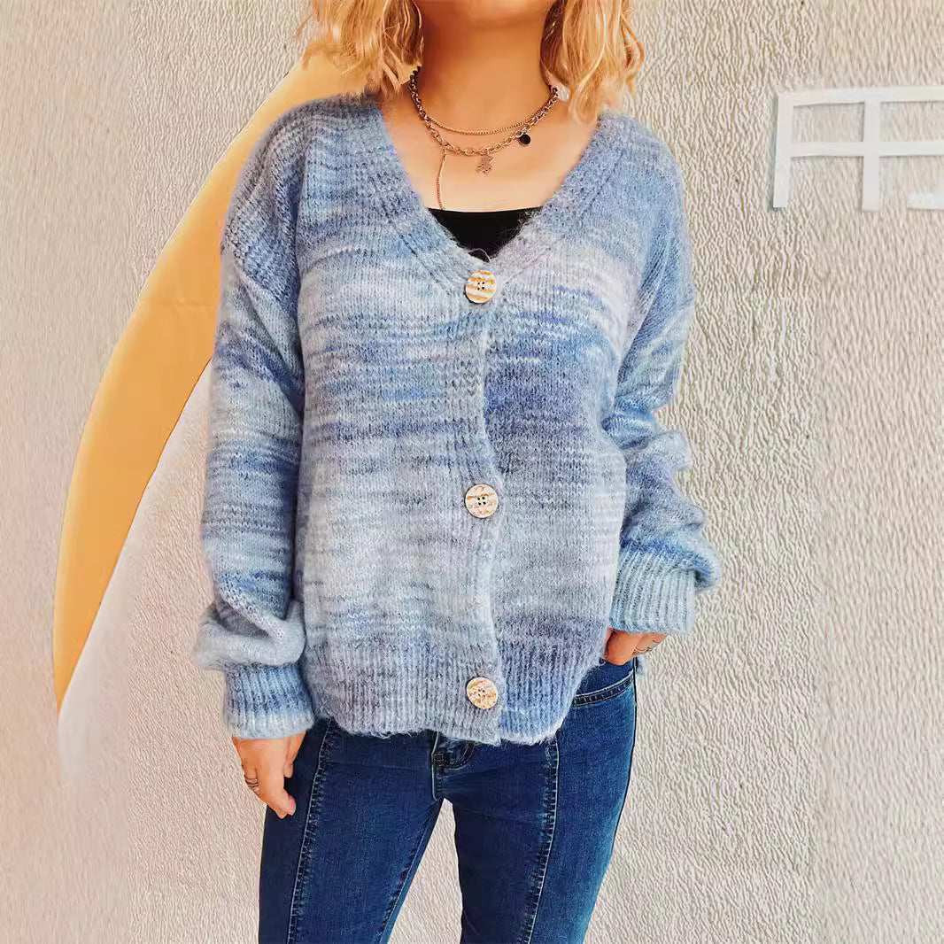 Damen grob gestrickter Cardigan mit modischem Knopfdesign und weichem Material EB