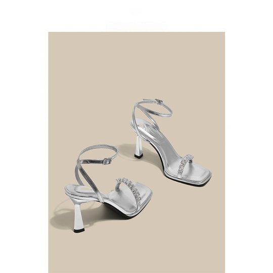 Damen High Heel Sandalen mit funkelnder Strassverzierung EB