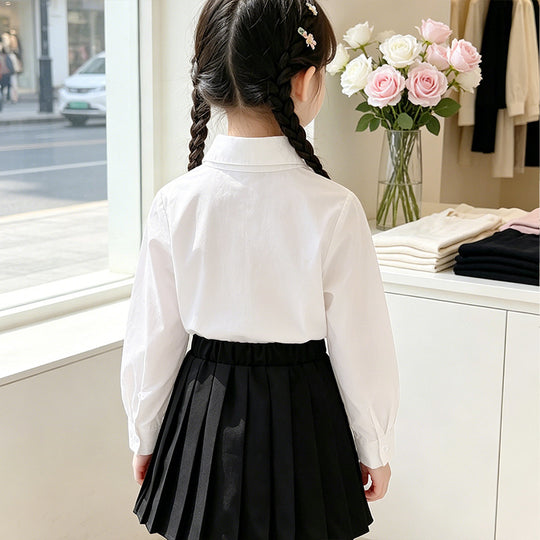 Mädchen elegante Hemdbluse mit feinem Spitzenbesatz EB