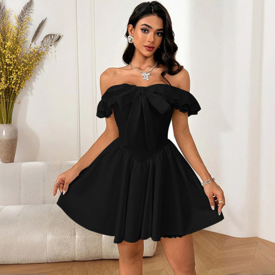 Damen Off-Shoulder Kleid mit verspieltem Schleifendetail EB