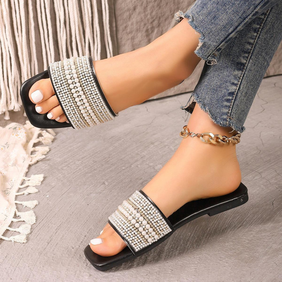 Damen Glamouröse Slides mit eleganter Perlenverzierung EB