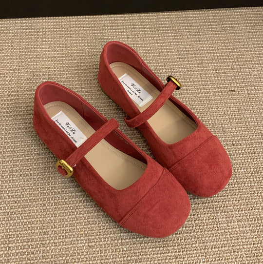 Damen elegante Mary Jane Ballerinas mit verstellbarem Riemen und modischem Wildlederoberteil EB
