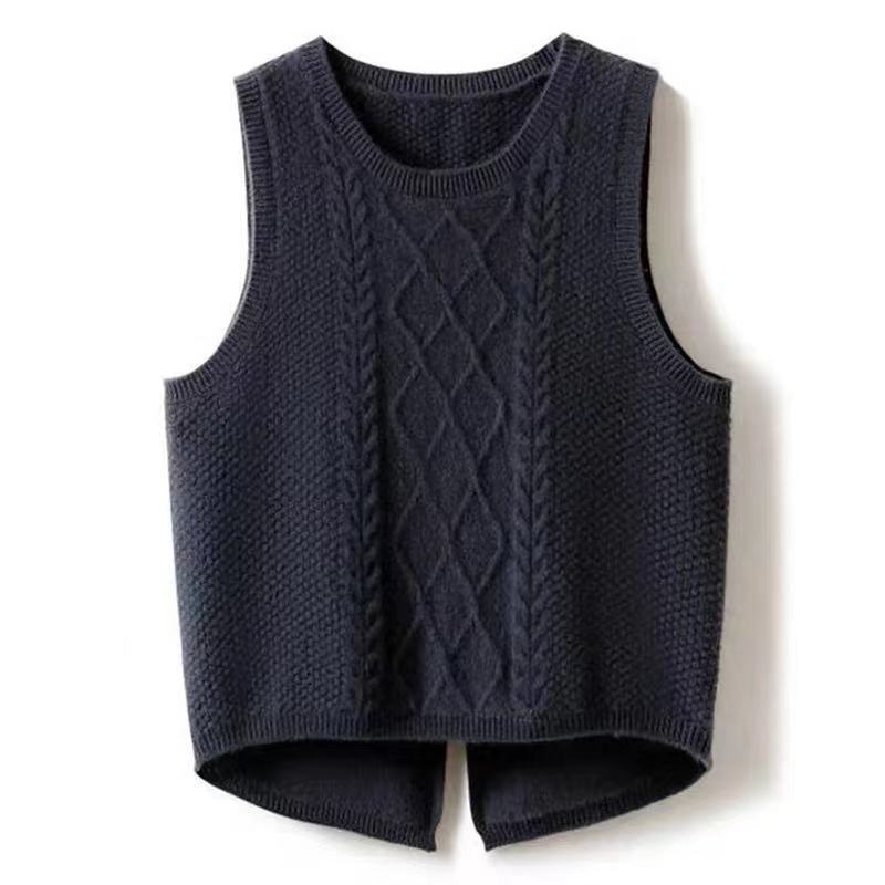 Damen Ärmellose Strickweste mit Zopfmuster und modernen Details EB