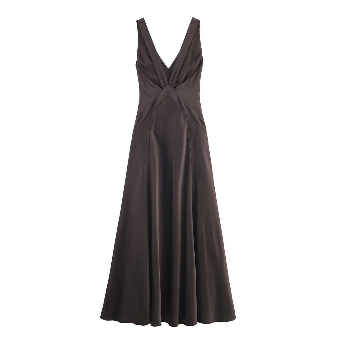 Damen Maxikleid mit elegantem V-Ausschnitt und raffiniertem Schlitz EB