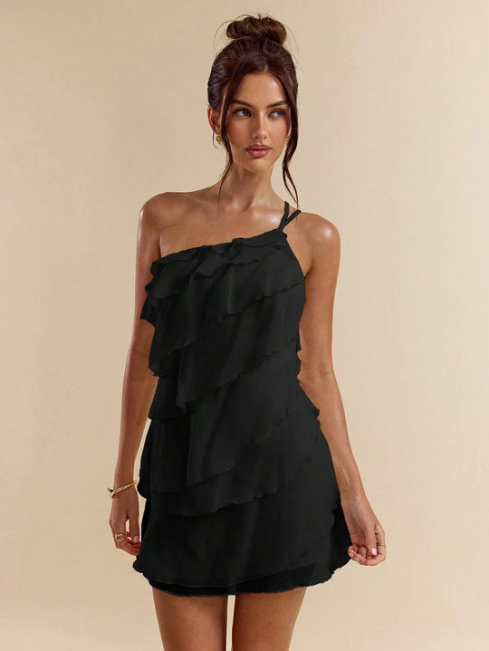 Damen lässiges Strandkleid mit fransigen Rüschendetails EB