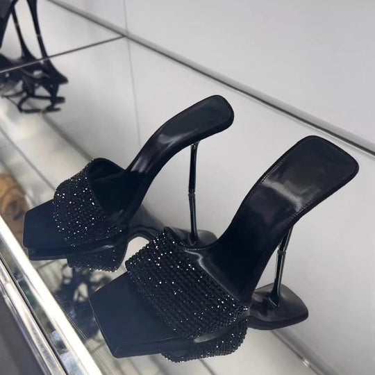 Damen glamouröse High Heel Mules mit funkelnden Strassdetails EB