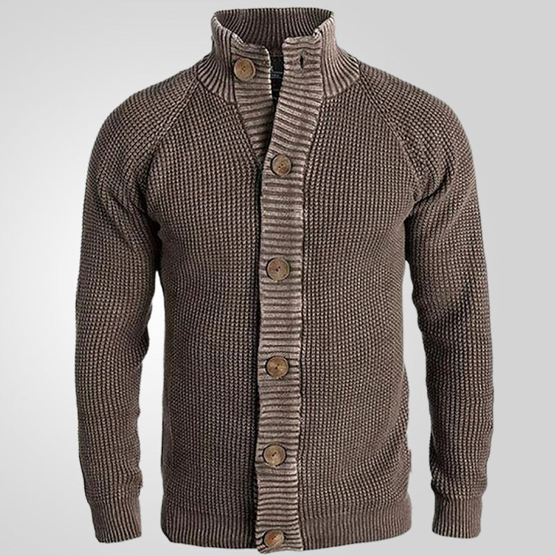 Herren Strickjacke mit modernem Waffelmuster und komfortablem Stehkragen EB
