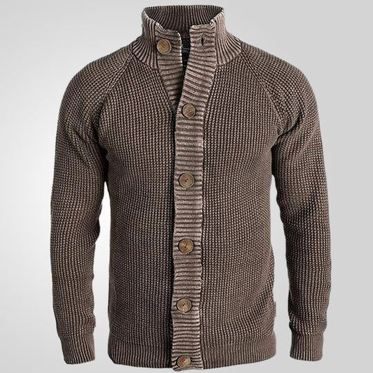 Herren Strickjacke mit modernem Waffelmuster und komfortablem Stehkragen EB