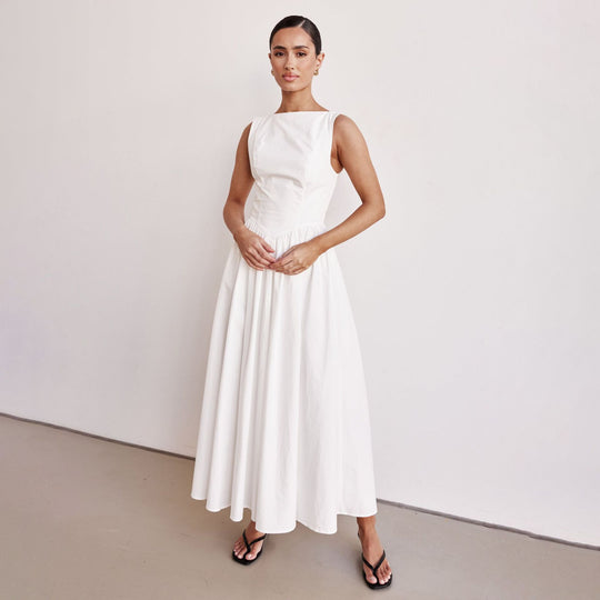 Damen Elegantes Maxi-Kleid mit breitem Rockansatz und taillierter Passform EB