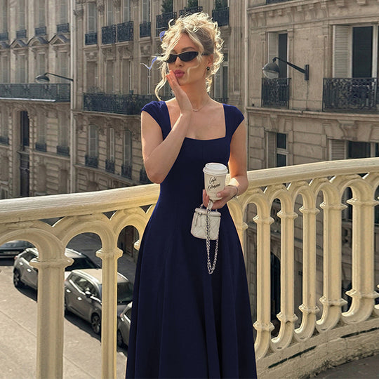 Damen Elegantes Maxikleid mit quadratischem Ausschnitt und fließendem Rock EB
